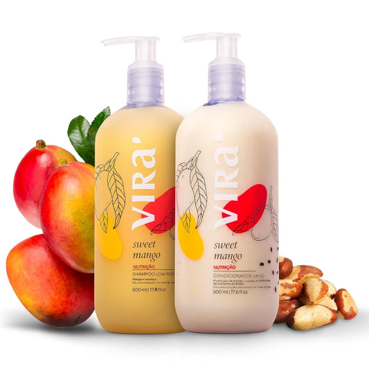 Brazilian Shampoo and Conditioner Set, Parabens Free, Curly and Wavy Hair, Deep Moisturizing and Nourishing Treatment, Volume Control, Sweet Mango 17.6 Fl Oz Each