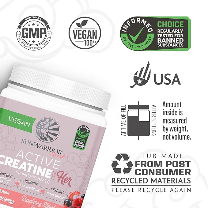 Sunwarrior Vegan Collagen Building Powder Vanilla Flavored 40 Servings & Creatine Monohydrate Powder for Women Berry Lemonade Flavored 50 Servings