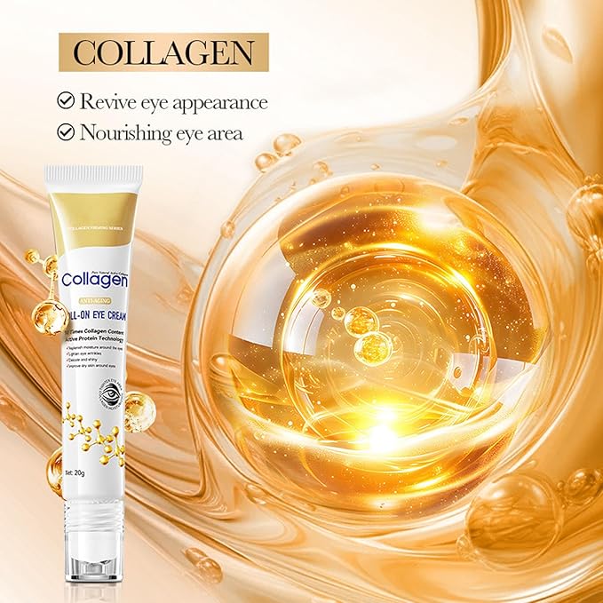 Collagen Eye Cream Anti Aging, Eye Cream with Roller for Dark Circles and Puffiness, Reduce Fine Line, Tightening Lifting Sagging Skin Around Eyes, Hydration Nourishes Dry Skin
