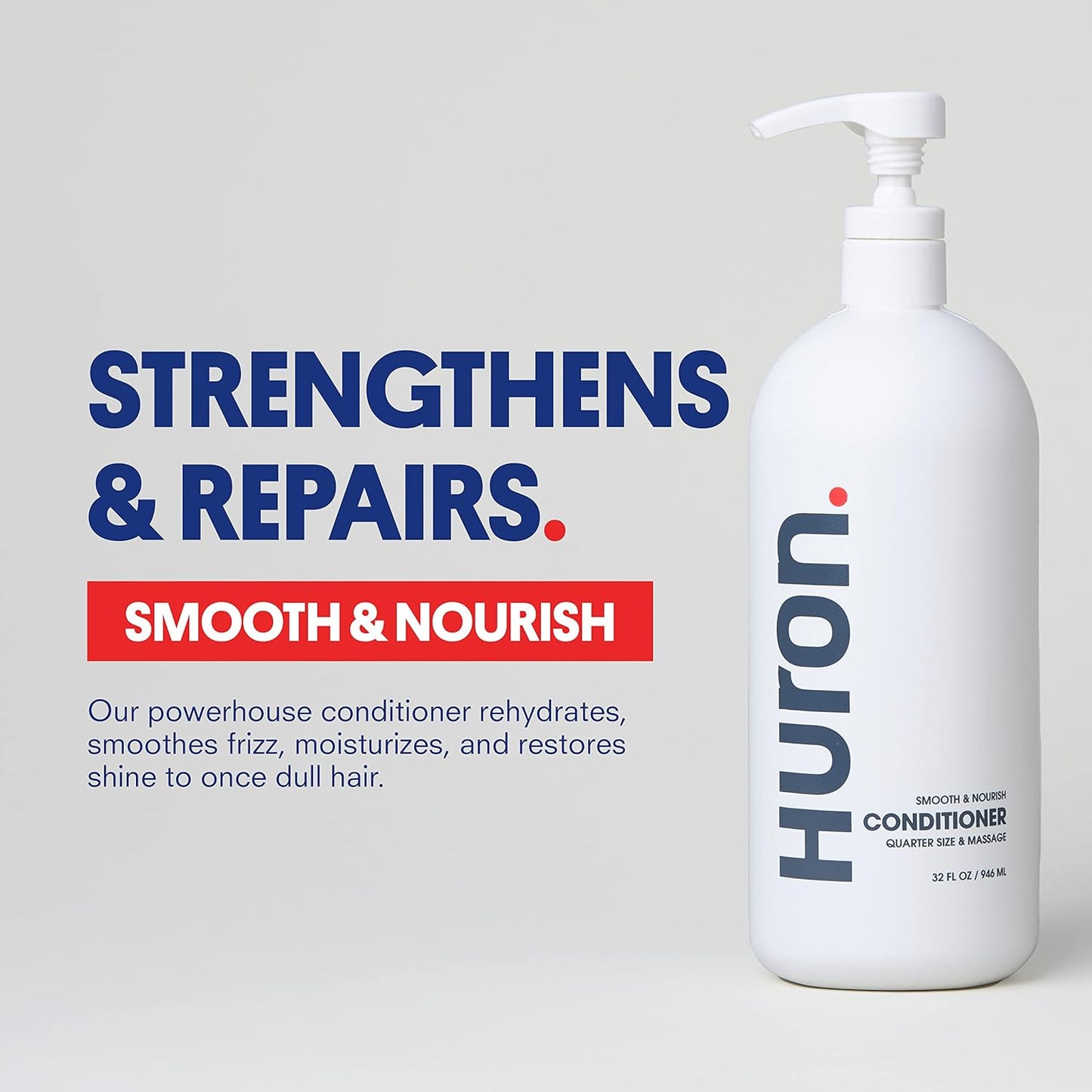 Huron Men’s Conditioner - Lightweight, Hydrating Conditioner - Eliminates Frizzy Hair, Moisturizes, & Restores Shine - Clean & Invigorating Scent - 100% Vegan Ingredients & Cruelty-Free - 32 Fl Oz
