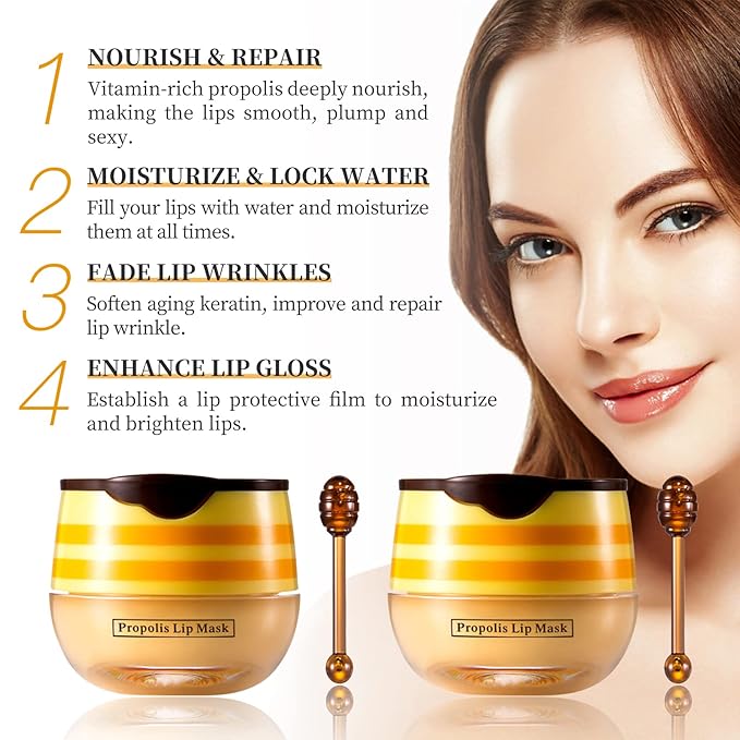 2 PCS Honey Lip Balm Pot, Honey Lip Mask, Reduces Lines, Hydrate & Moisturizing Skin Care, Prevention Dry Cracked Lips Repair Treatment