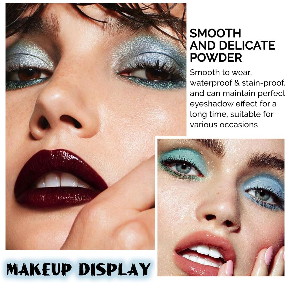 evpct 9 Colors Blue Glitter Eyeshadow Palette, Glitter Dark Light Royal Cobalt Baby Sky Navy Blue Metallic Shimmer Sparkly Eye Shadow Palette Makeup for Older Women Eyes, Highly Pigmented Eyeshadow