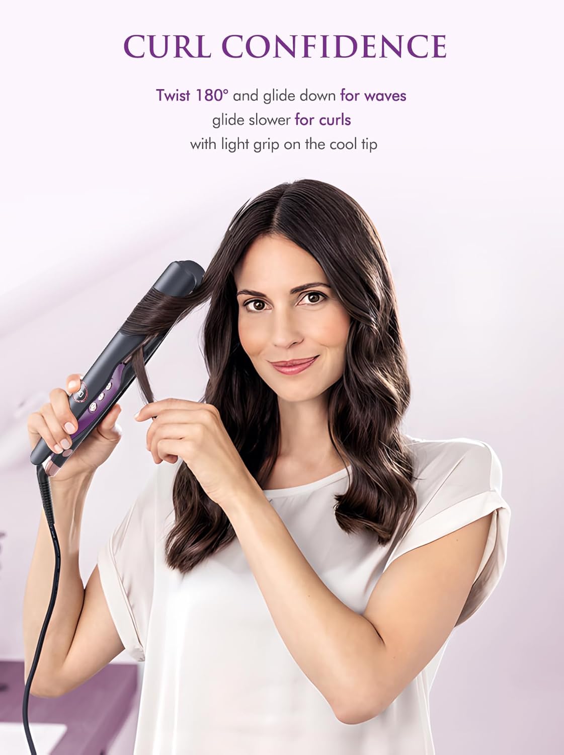 LANDOT 2-in-1 Hair Straightener and Curler - Twist Flat Iron Curling Iron for Smooth Curls & Sleek Straight Salon Results - Dual Voltage Ceramic Straightener Adjustable Temp for All Hair Types