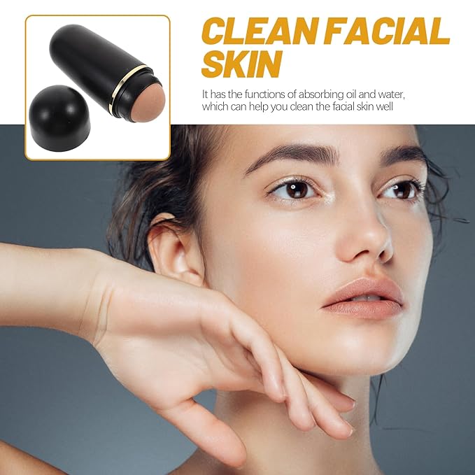 4PCS Volcanic Stone Ball Facial Oil Absorbing Roller, Mini Oil Control Tool for Daily Use, Smooth and Wear-Resistant, Beige, 3.14 * 1.18 * 0.78inch