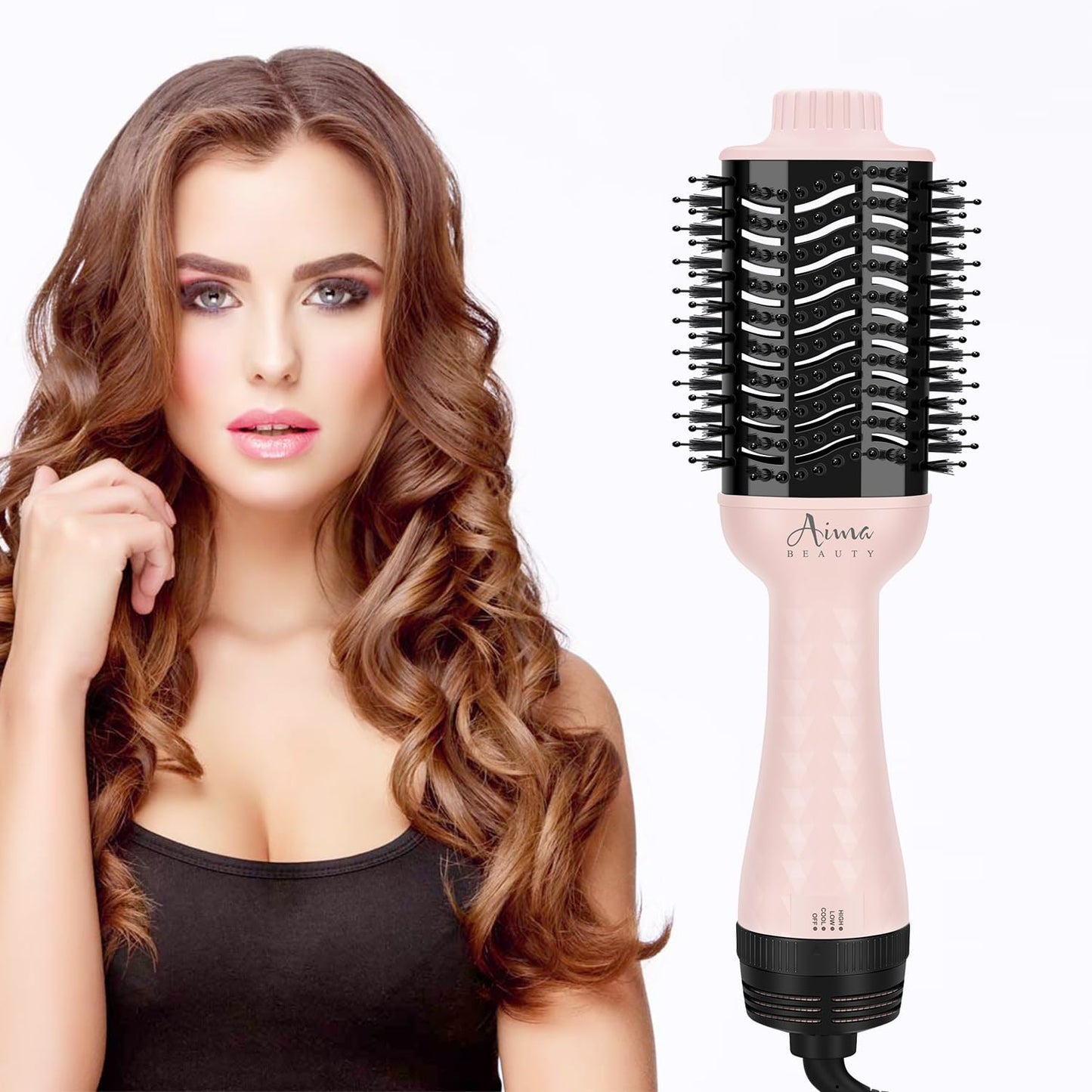 Aima Beauty One-Step Volumizer Hair Dryer Brush, 4-in-1 Upgrade Hot Air Brush for Less Frizz, More Shine, Oval Brush for Blowout, Pink