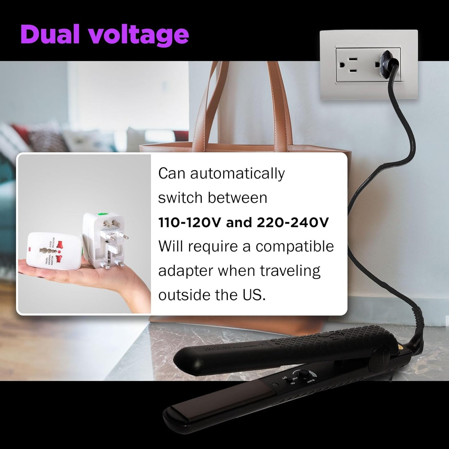 HerStyler Forever Straightening Flat Iron - Travel Friendly Dual Voltage Flat Iron 1.25 inch - Ceramic Hair Straightener for Silken Hair - Negative Ion Technology to Fight Frizz