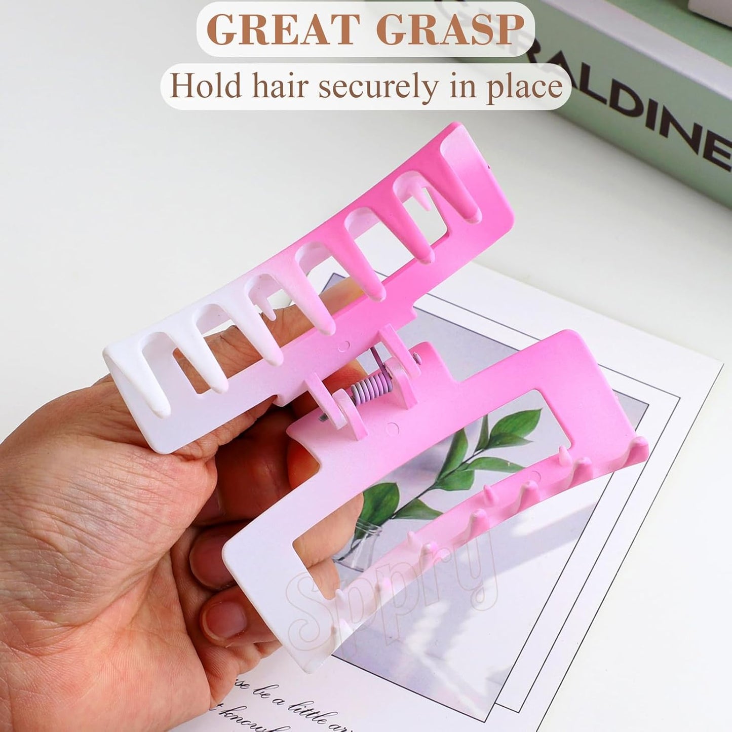 Medium Rectangle Matte Claw Clips for Women Thin Hair, Gradient Color, Set of 3 (Light Pink, Purple & Green)