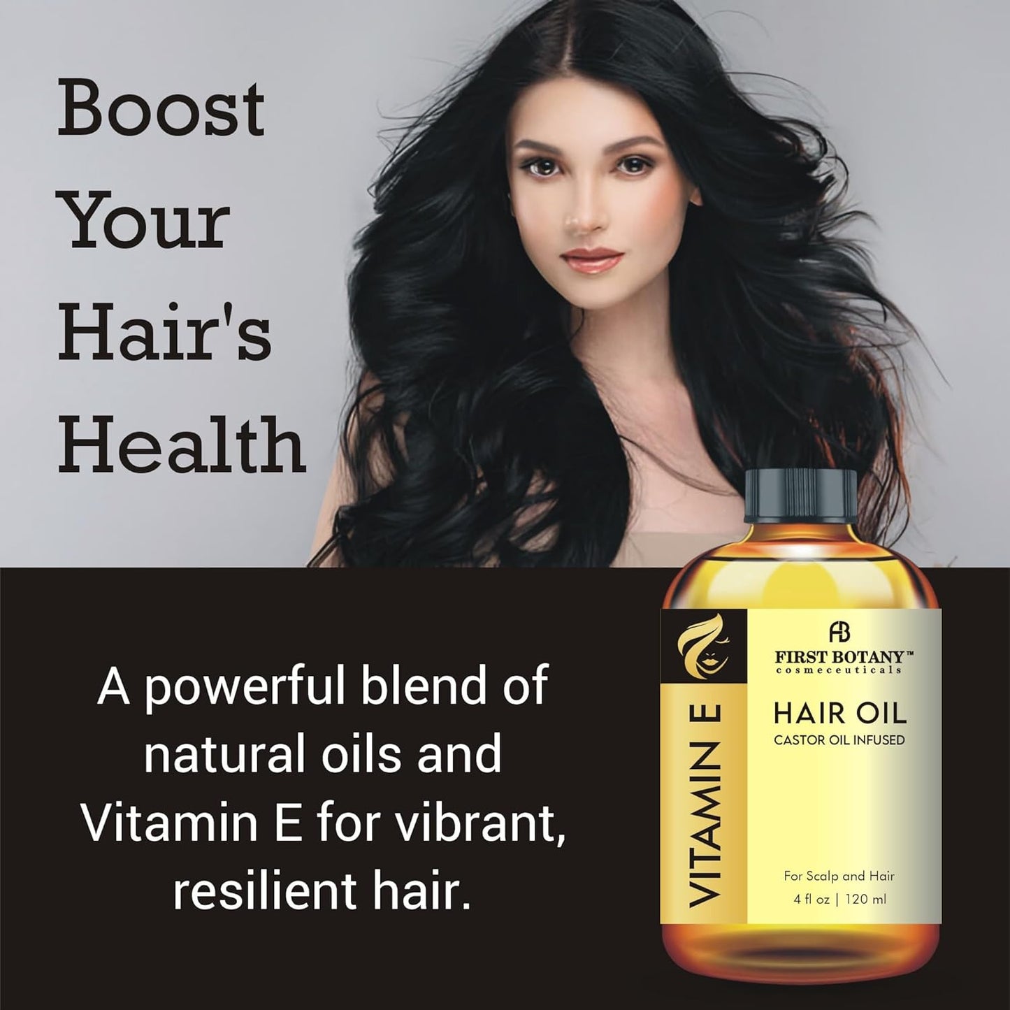 First Botany Vitamin E Castor Oil Encourages Hair Growth, Scalp & Hair Strengthening Serum, Nourishing Treatment for Split Ends, Dry Scalp, Safe for All Hair Types, 4 fl oz