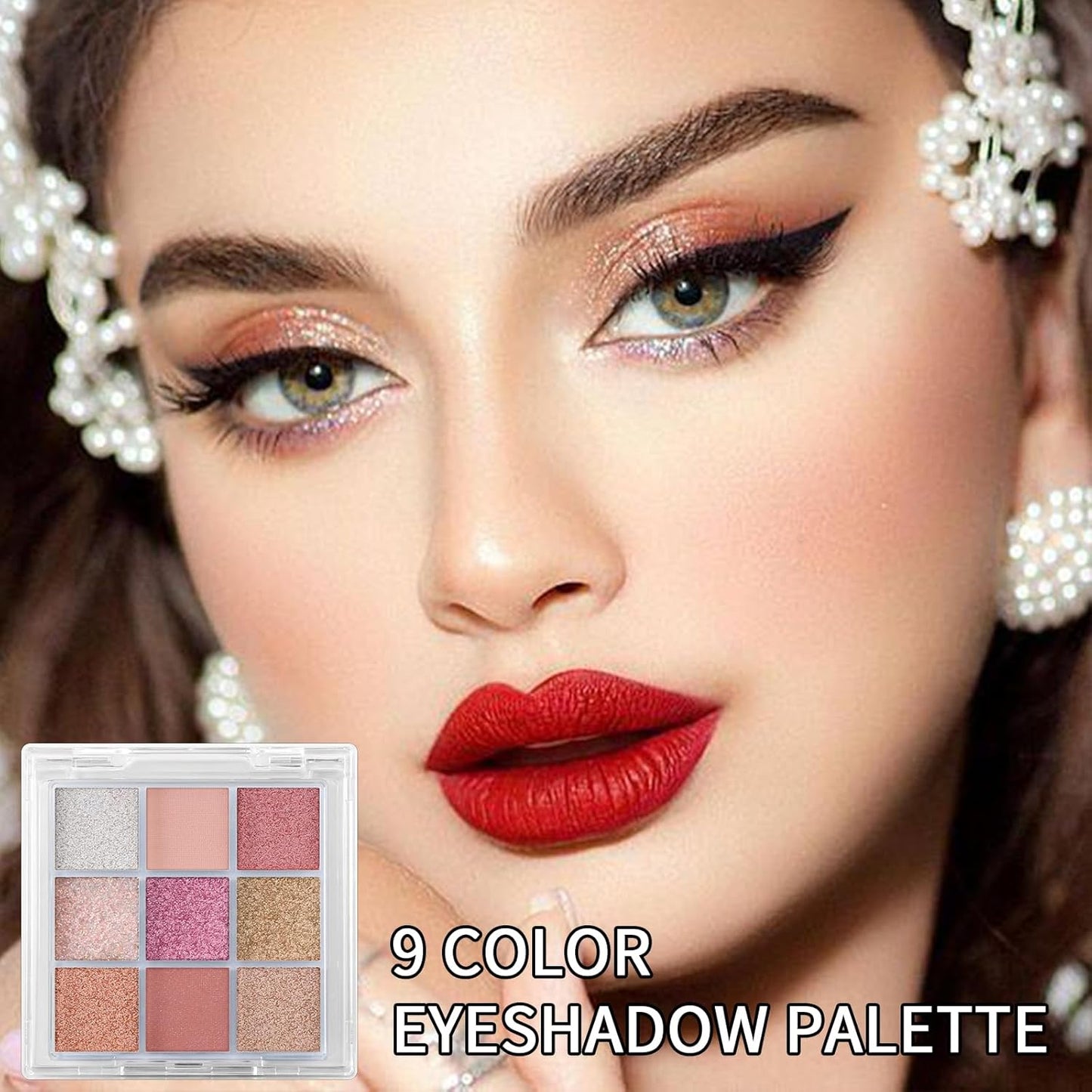 Erinde 9 Colors Eyeshadow Palette, Matte Shimmer Glitter Eye Shadow Palette Makeup, Highly Pigmented Long Lasting Waterproof, Natural Neutral Nude Eyeshadow Makeup Pallet, Sunset Glow