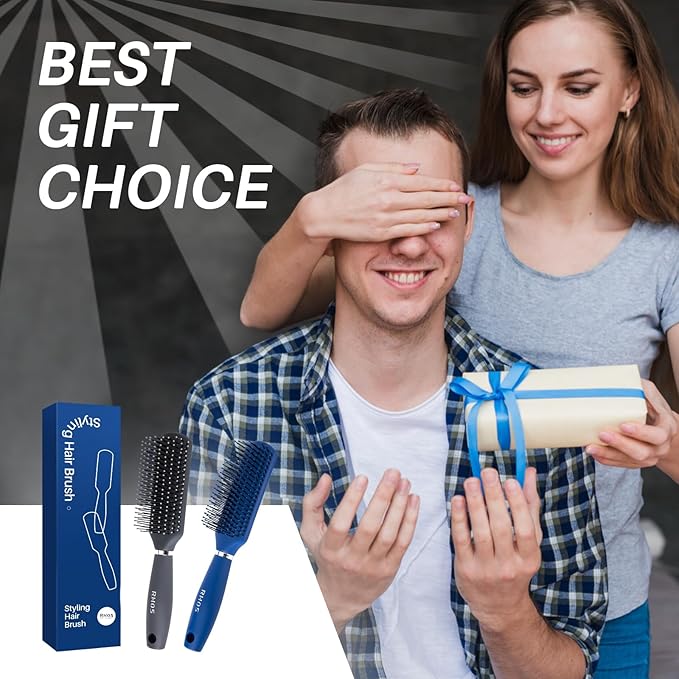 RHOS Hair Brush for Men - Detangler Hair Brush for Styling/Massage - Nylon Bristles for Wet & Dry Hair, Bangs, Thin, Short Hair - Gray