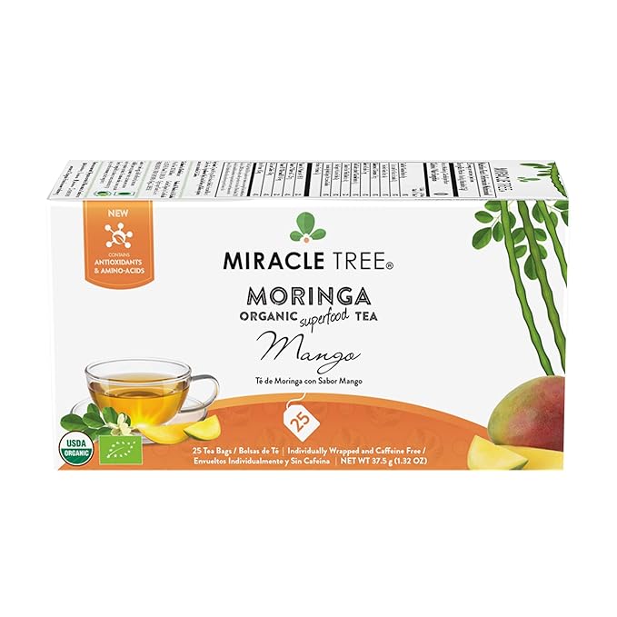 Miracle Tree - 3 Count of Organic Moringa Superfood Tea, 25 Individually Sealed Tea Bags, Mango (Keto, Detox, Energy/Immunity Booster, Vegan, Gluten-Free, Organic, Non-GMO, Caffeine-Free)