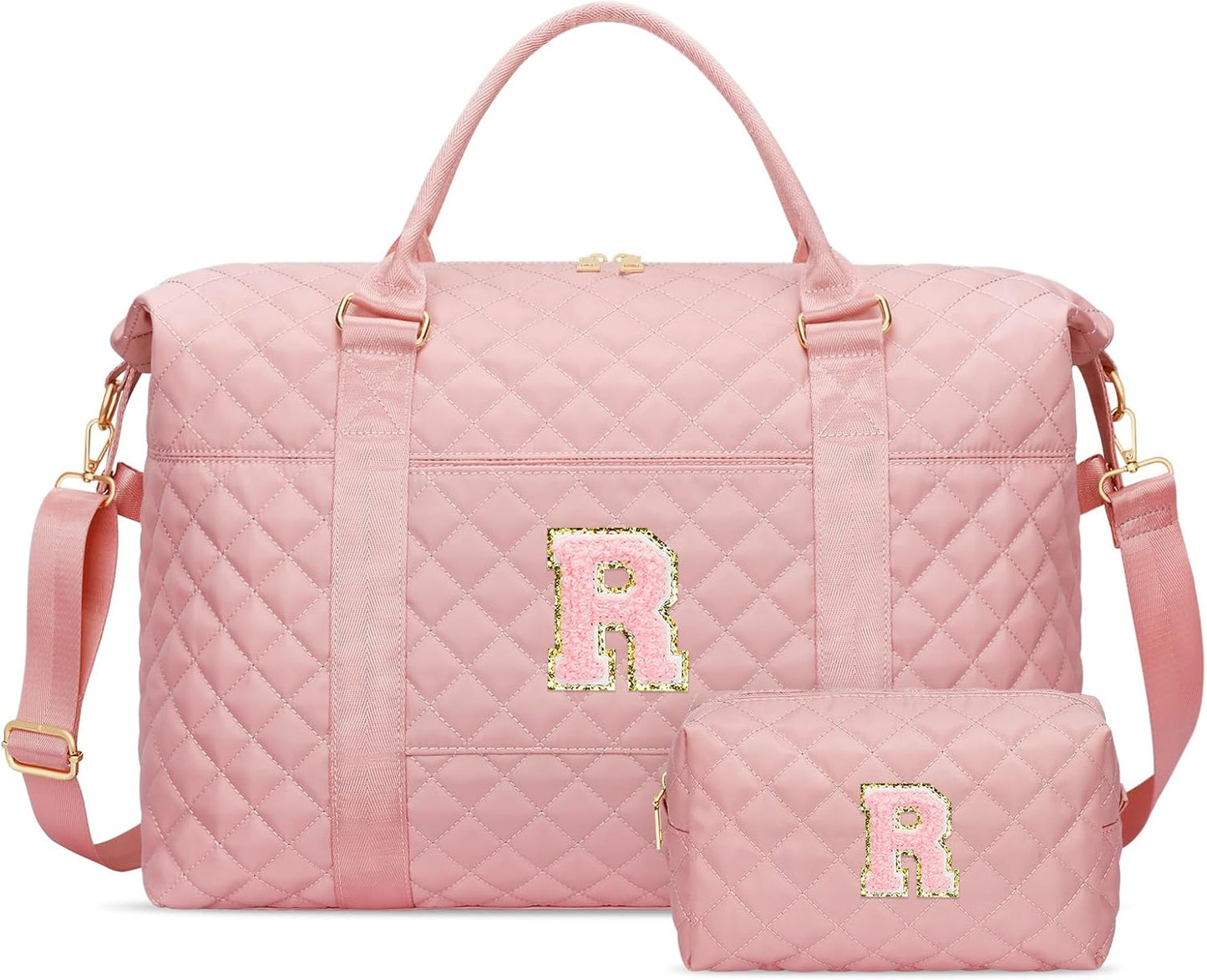 Gifts for Teen Girl, Initial Travel Duffle Bag, Personalized Women Weekender Overnight Bags, Gift for Daughter Kid Girl Wife Friend（Pink,R)