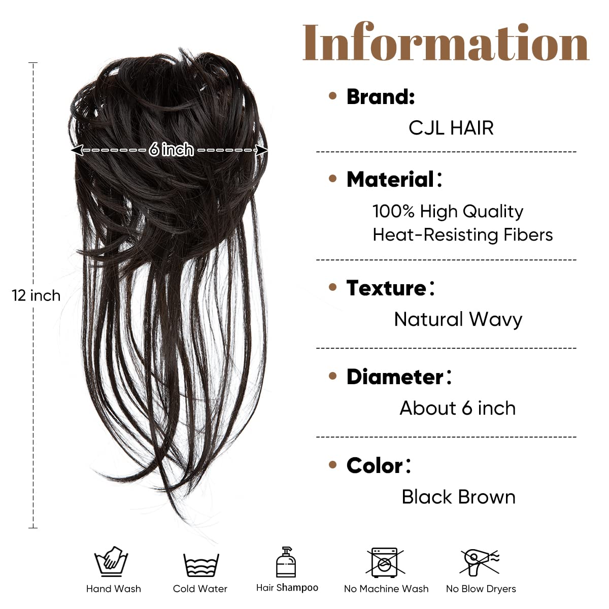 CJL HAIR Messy Bun Hair Piece Curly Hair Bun Extensions with Straight Tails Synthetic Hair Scrunchies Ponytail Hairpieces for Women Black Brown