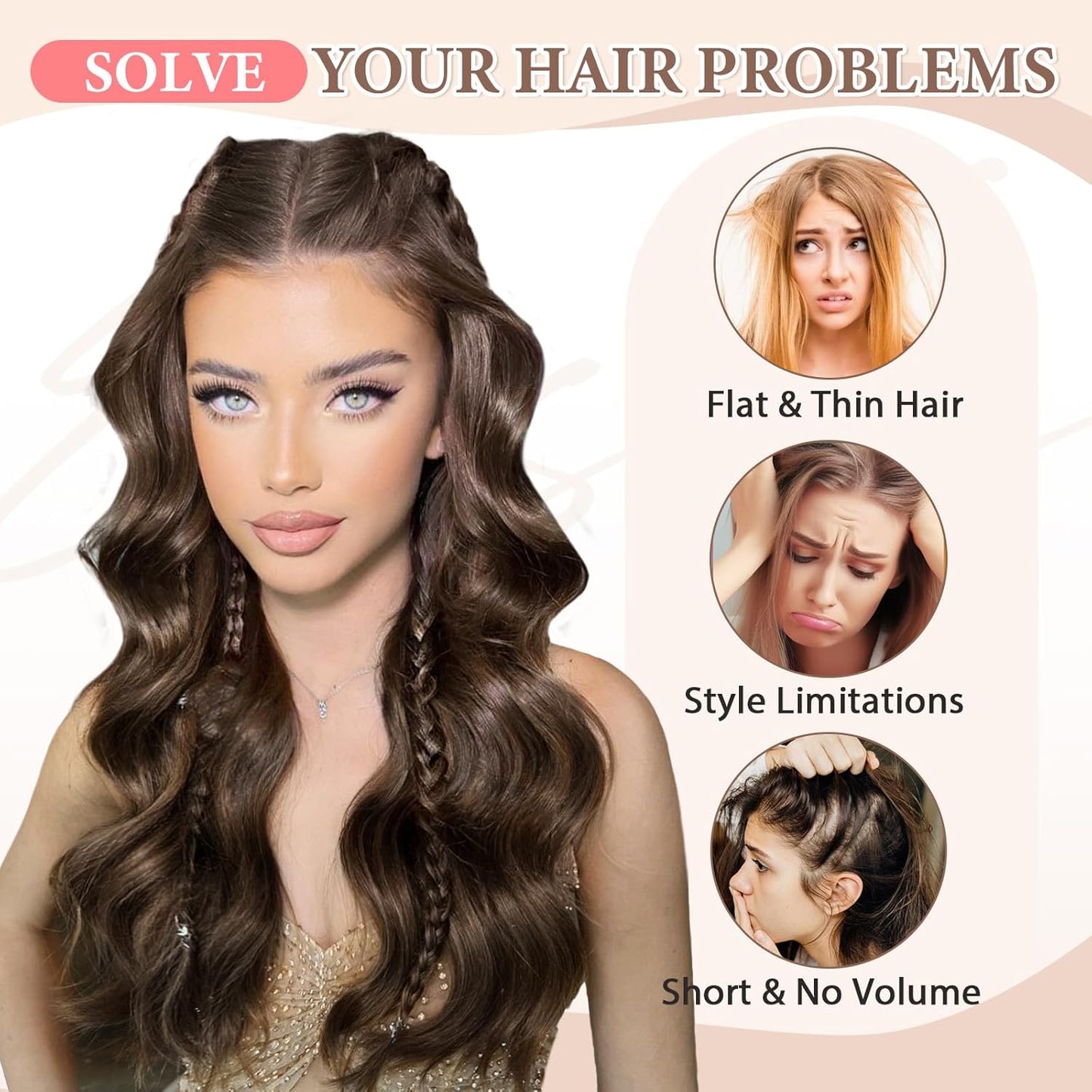 Clip in Hair Extensions for Women Chestnut Brown Long Wavy Hair Extensions Clip Ins 6PCS 20 Inch Synthetic Soft and Natural Thick Hair Pieces for Women