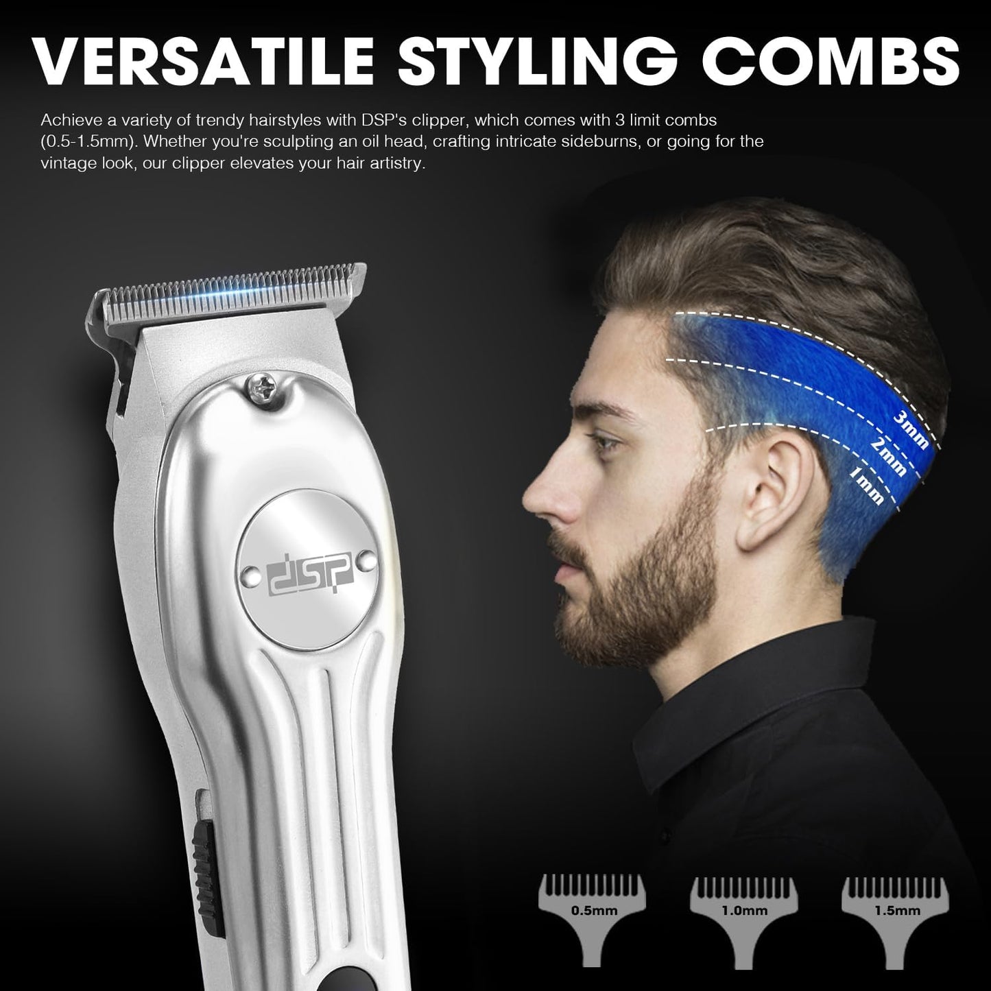 DSP Beard Trimmer for Men, Cordless Hair Clipper Shavers, Facial Hair Trimmer for Beard & Mustache Trimming, Professional Haircut Kit for Men Rechargeable LED Display (Silver)