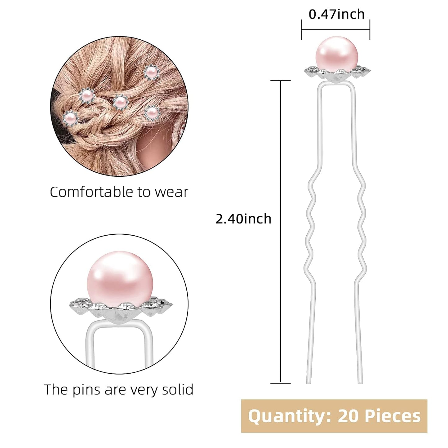 20 Pack (Pink) Pearl Crystal Hair Pins Flower Rhinestone Hair Clips for Bridal Wedding Women Hair Jewelry Accessories, with Clear Container