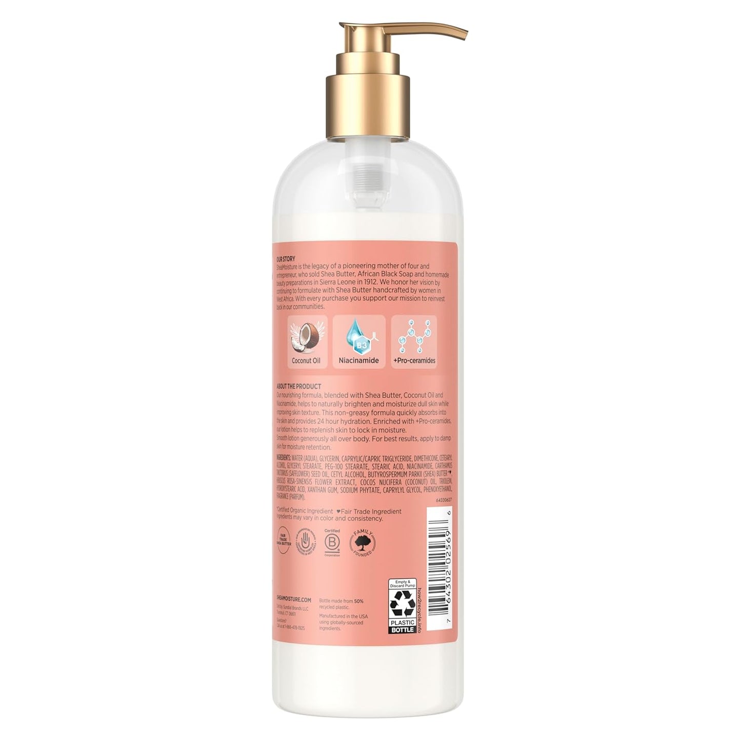 SheaMoisture Illuminating Body Lotion with Coconut Oil, Hibiscus, Niacinamide and Pro-Ceramides, Instantly Enhancing Skin's Natural Glow, 24H Moisturizing 16 oz