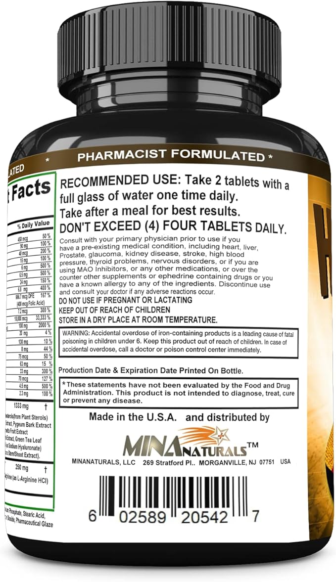 HAIROGAIN DHT Blocker. Support Hair Growth. 10000 mcg Biotin, Collagen & Hair Vitamins Added. Help Decrease Hair Loss and Baldness. 60 Tablets