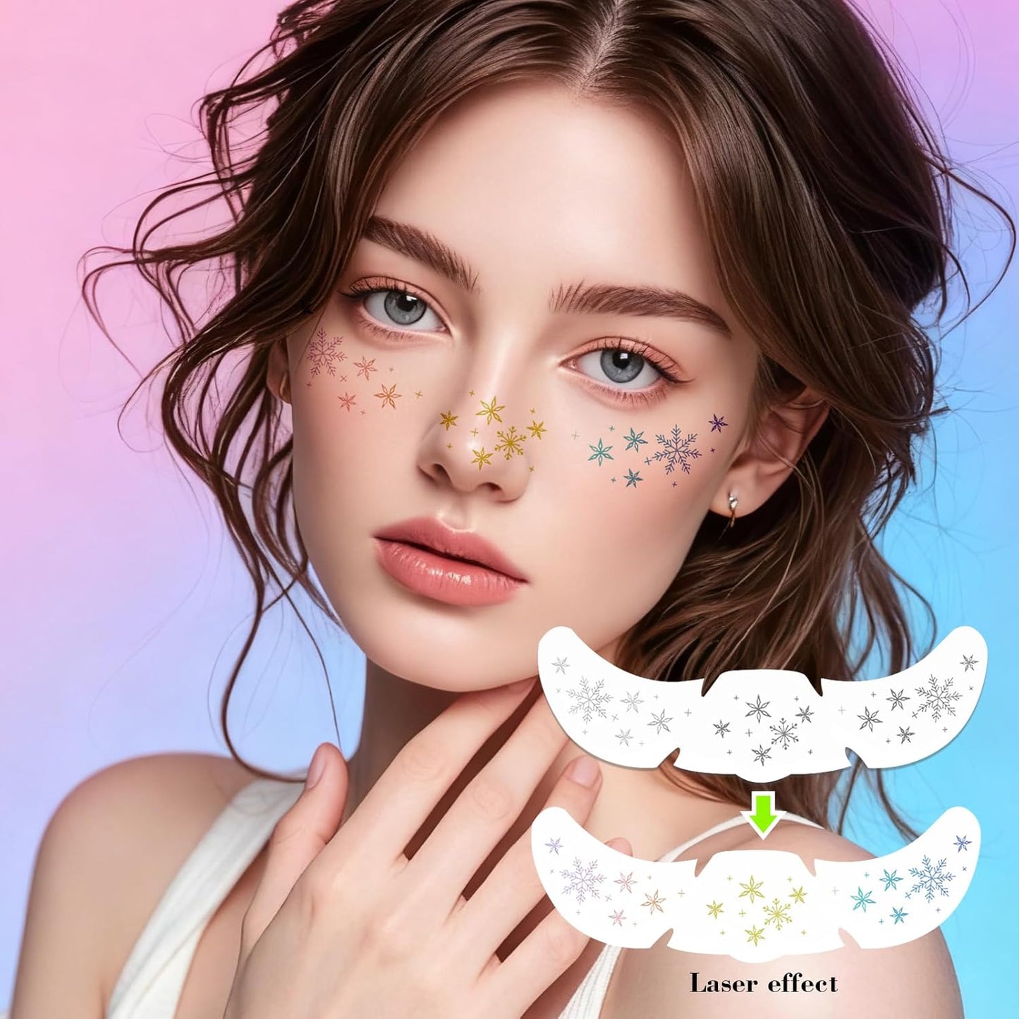 Temporary Tattoos Adult: Glitter Freckles & Star Face | Body Glitters with Face Glitter for Women Girls - Country Concerts Festival Rave Accessories (snowflakes)