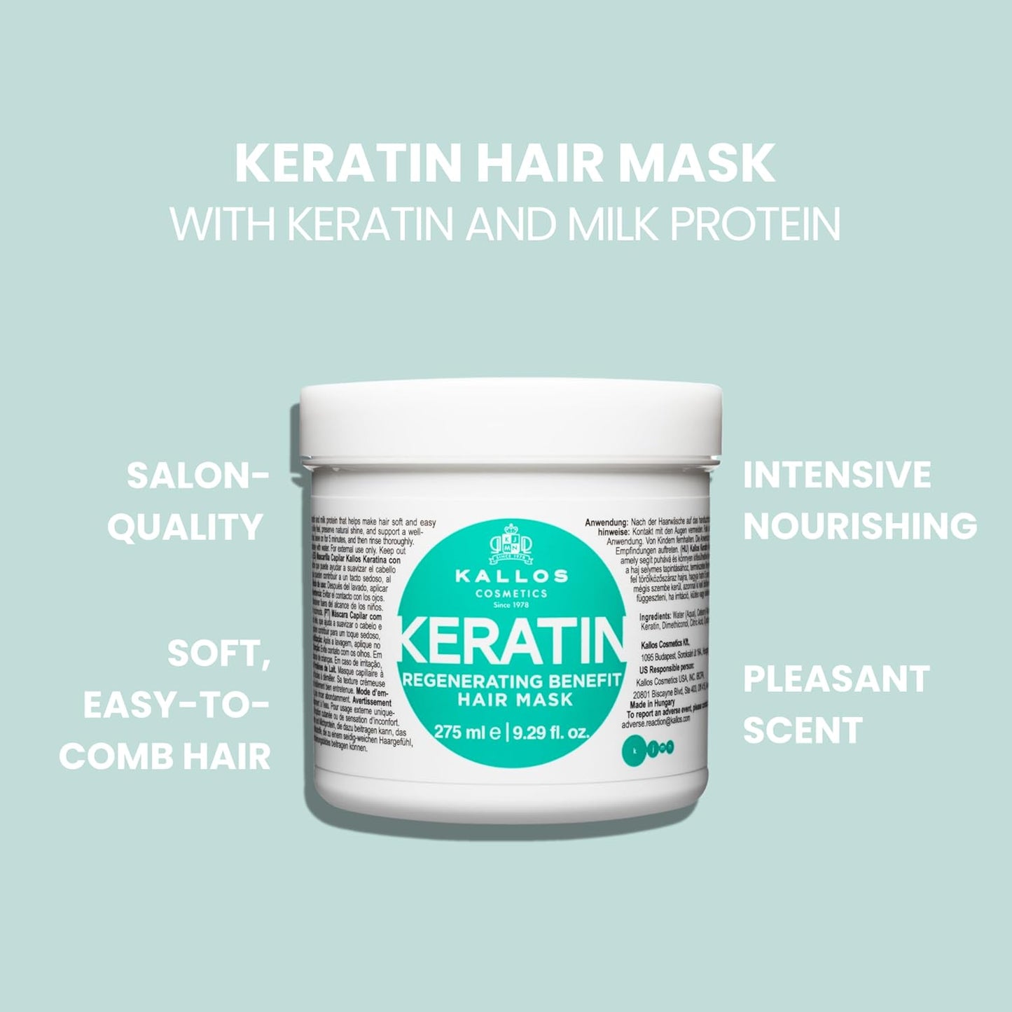 Kallos KJMN Keratin Regenerating Hair Mask with keratin and milk protein for dry, damaged and chemically treated hair 275 ml - 9,29 Fl Oz