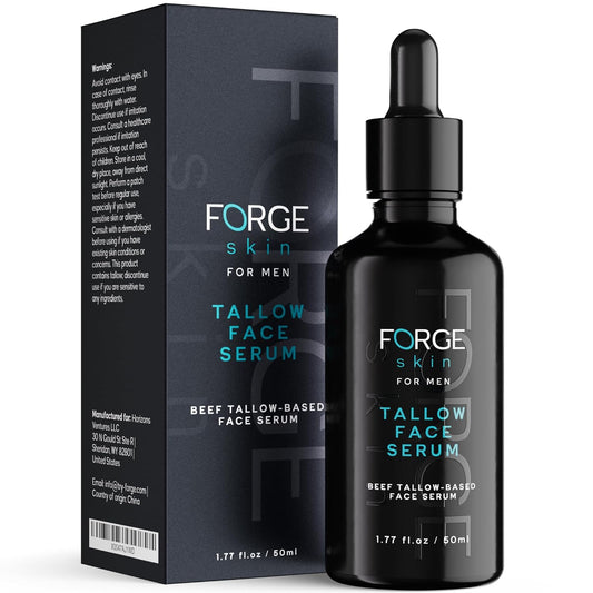 FORGE SKIN® Night Beef Tallow Serum for Men [TALLOW-BASED] - Facial Essence for Face Wrinkles with Essential Oils - Natural Green Tea Skincare for Radiance and Skin Hydration (1.77 OZ)