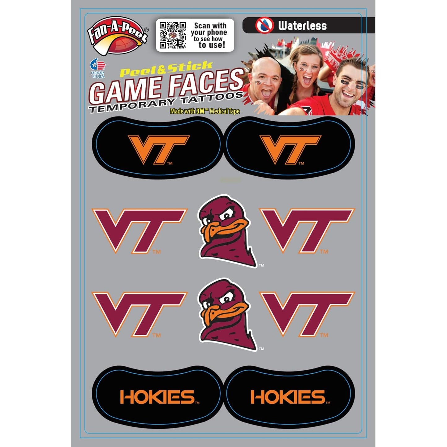 Fan-A-Peel Viginia Tech Waterless Temporary Tattoos - Hypoallergenic Peel and Stick Waterproof Temporary Tattoos - Officially Licensed