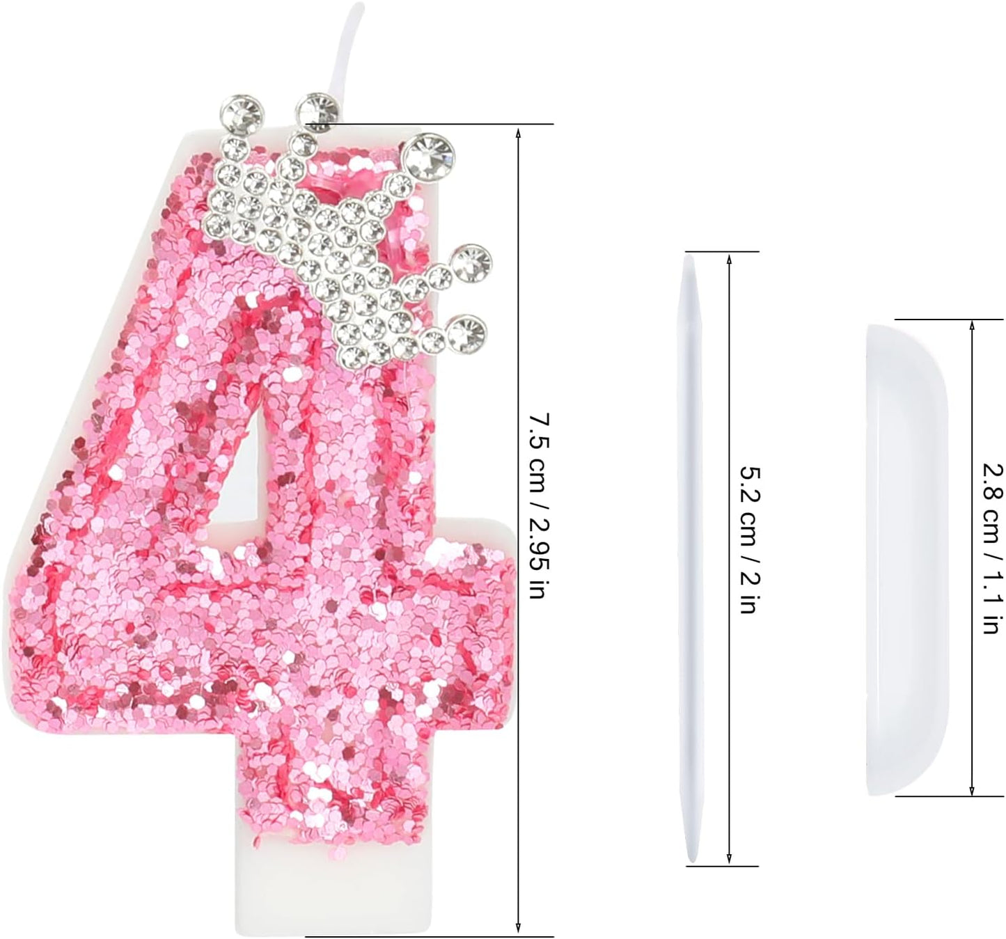 Birthday Number Candles,Pink Crown Birthday Candles for Cake,Glitter Number 4 Candle Cake Topper with Sequins for Girls,Women, Anniversary Celebrations Supplies (Pink 4)