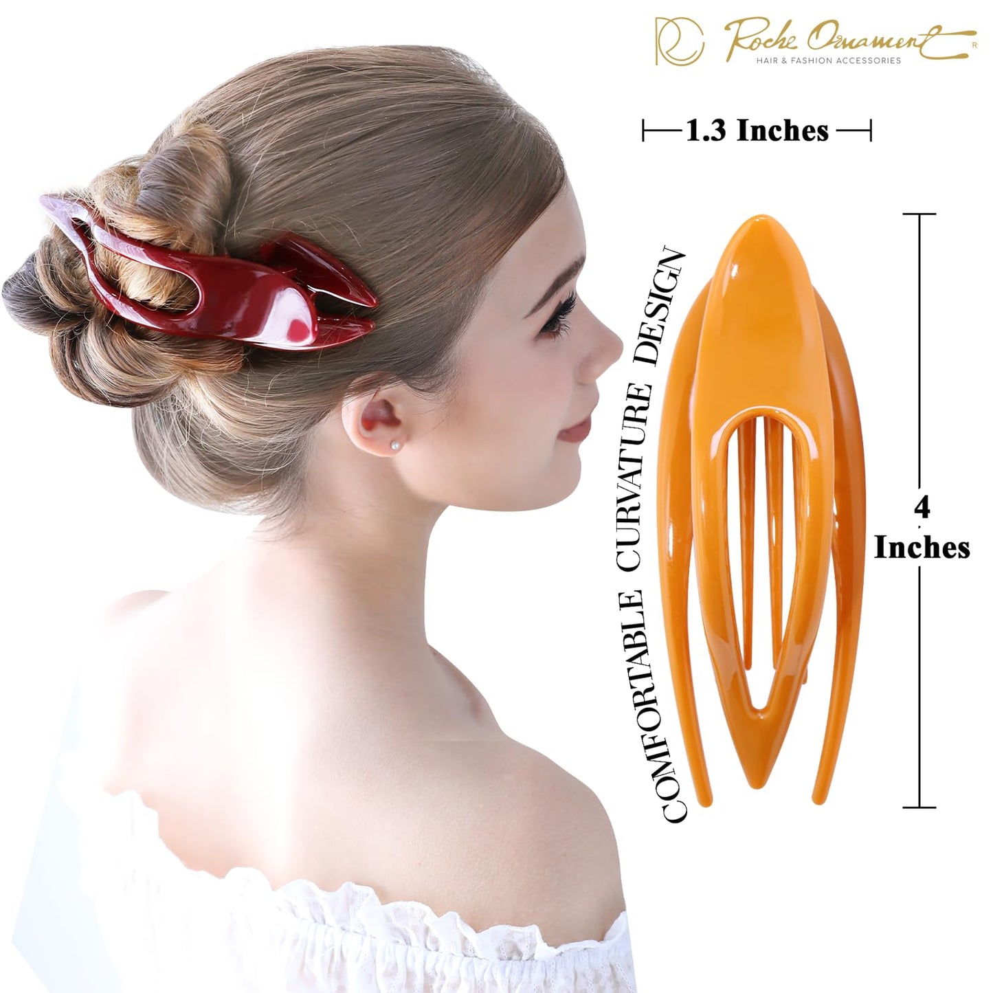 RC ROCHE 6 Pcs Flat Hair Clips Big Claw for Thick Hair French Duckbill Women No Slip Side Slide Curved Alligator Concord Strong Grip Hold Volume Lay Down Clamp, Medium Classic Multicolor