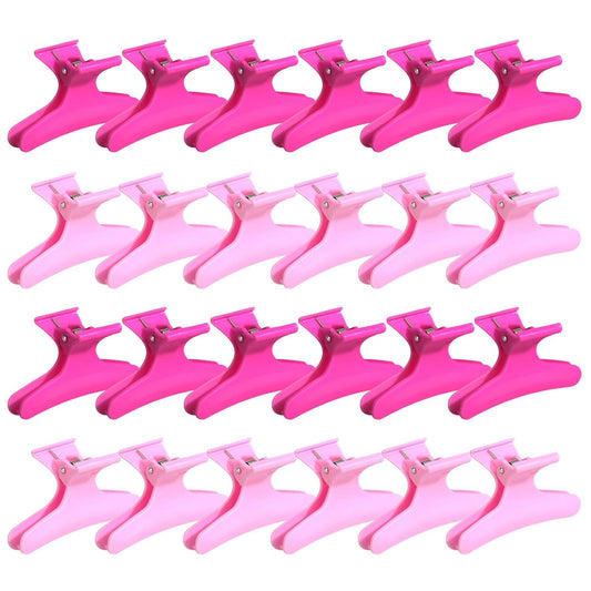 24 Pcs Pink and Hot Pink Butterfly Hair Clips for Styling and Sectioning - Pro Claws Clamps for Cutting, Coloring - Hair Accessories for Women Girls