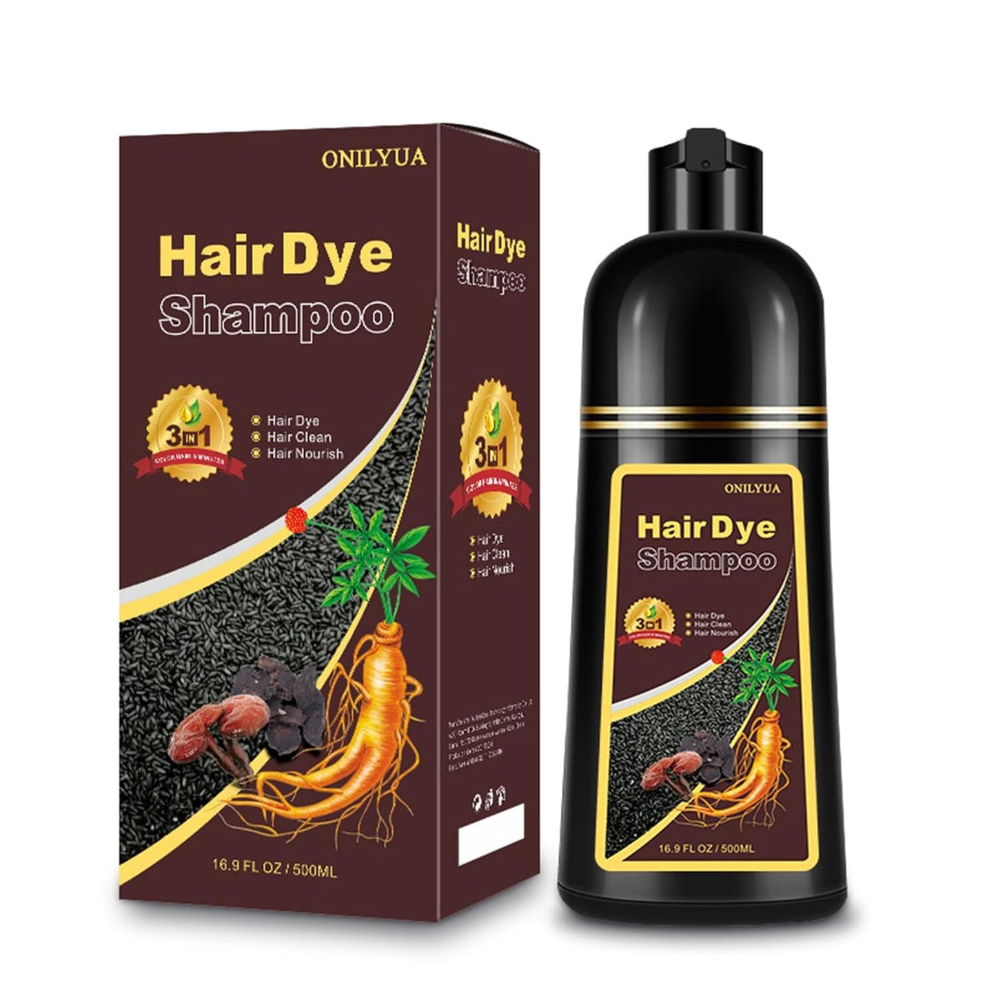 Hair Dye Shampoo 3-in-1, Instant Natural Hair Color Dye Shampoo for Women Men Black Tea, Root Touch Up & 3-4 Weeks Lasting & Easy to Use & for All Hair Types, 500ml