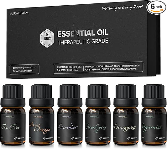 Top 6 Aromatherapy Oils Set-6 Pack, 10mL/0.34 Fl.Oz (Eucalyptus, Lavender, Lemon Grass, Sweet Orange, Peppermint, Tea Tree) - 0.34 Fl Oz x 6