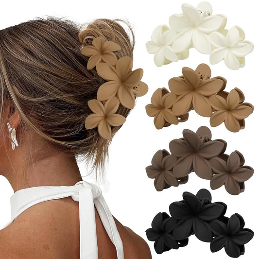 Hawaiian Plumeria Flower Hair Clips for Women Large Matte Claw Clips for Girls Non-Slip Claw Clips for Thick and Thin Hair Strong Hold Beach Hair Accessories 4 PCS