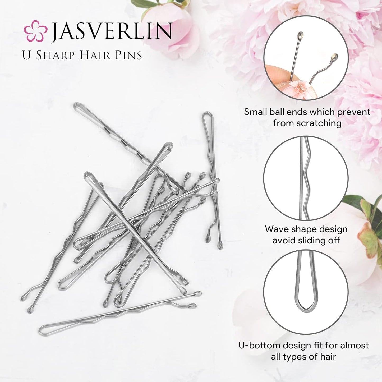 Silver Bobby Pins, Premium Firm Hold Small Bobbie Hair Pin Clips Accessories Decorative Bulk for Women 2 Inch 100 pcs