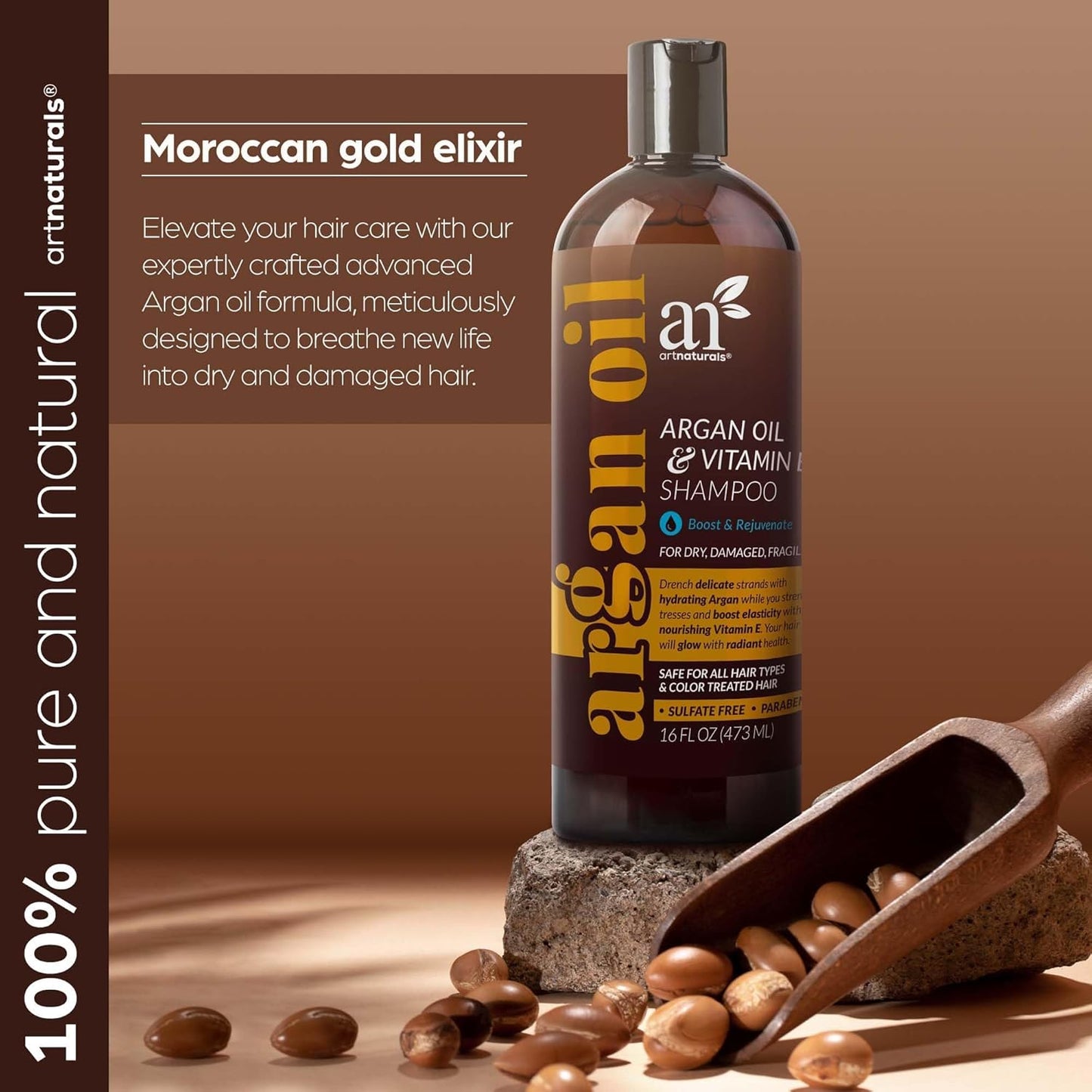 artnaturals Argan Hair Growth Shampoo - (16 Fl Oz / 473ml) - Sulfate Free - Treatment for Hair Loss, Thinning & Regrowth - Men & Women - Infused with Biotin, Argan Oil, Keratin, Caffeine