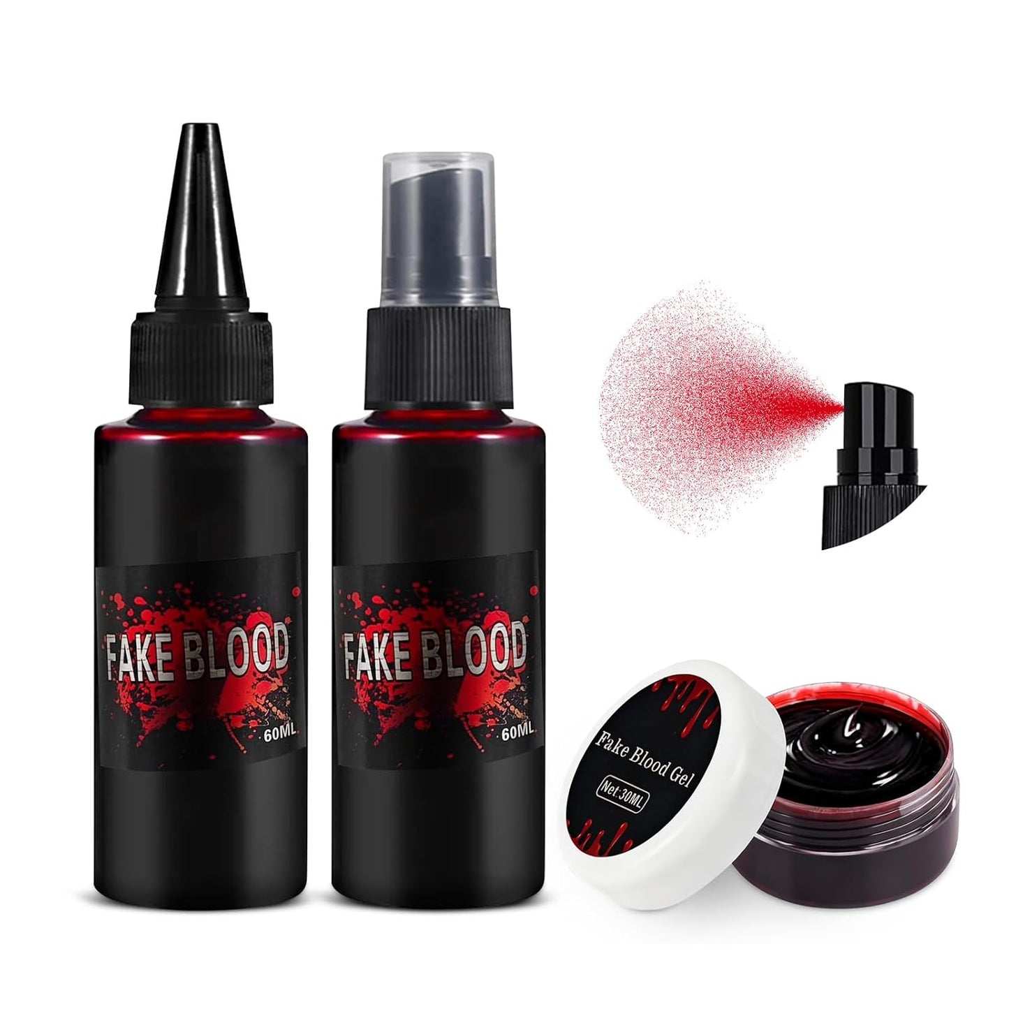Fake Blood, Halloween Fake Blood Makeup Kit, 2.03oz Fake Blood Spray, Dripping Blood, Halloween Fake Blood Makeup, for Zombie Vampire Cosplay Monster Mouth Clothes Dress Up(3PCS)