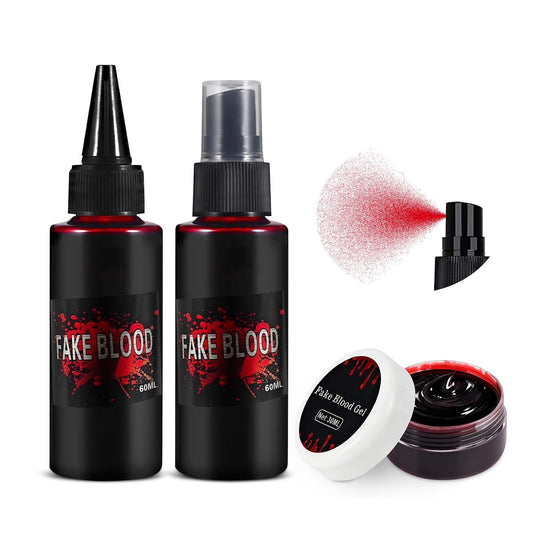 Fake Blood, Halloween Fake Blood Makeup Kit, 2.03oz Fake Blood Spray, Dripping Blood, Halloween Fake Blood Makeup, for Zombie Vampire Cosplay Monster Mouth Clothes Dress Up(3PCS)