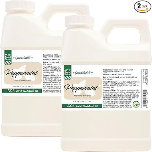 Pack of 2-16 fl oz - Peppermint Essential Oil - 100% Uncut - GreenHealth
