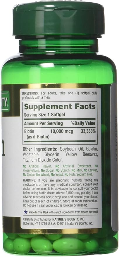 Nature's Bounty Biotin 10,000 mcg, Rapid Release Softgels 120 Each