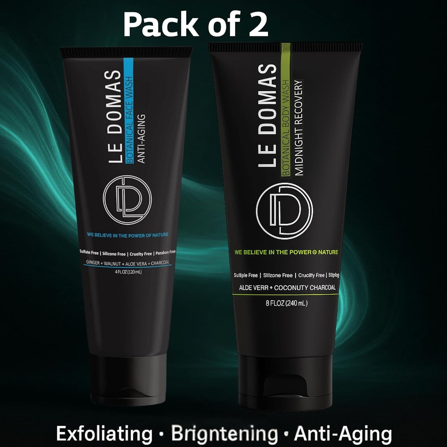 Body Wash & Face Wash Combo – Travel Size, Sulfate-Free Cleanser with Aloe Vera, Coconut Oil & Activated Charcoal – Hydrating & Moisturizing Organic Wash for All Skin Types – For Women & Men