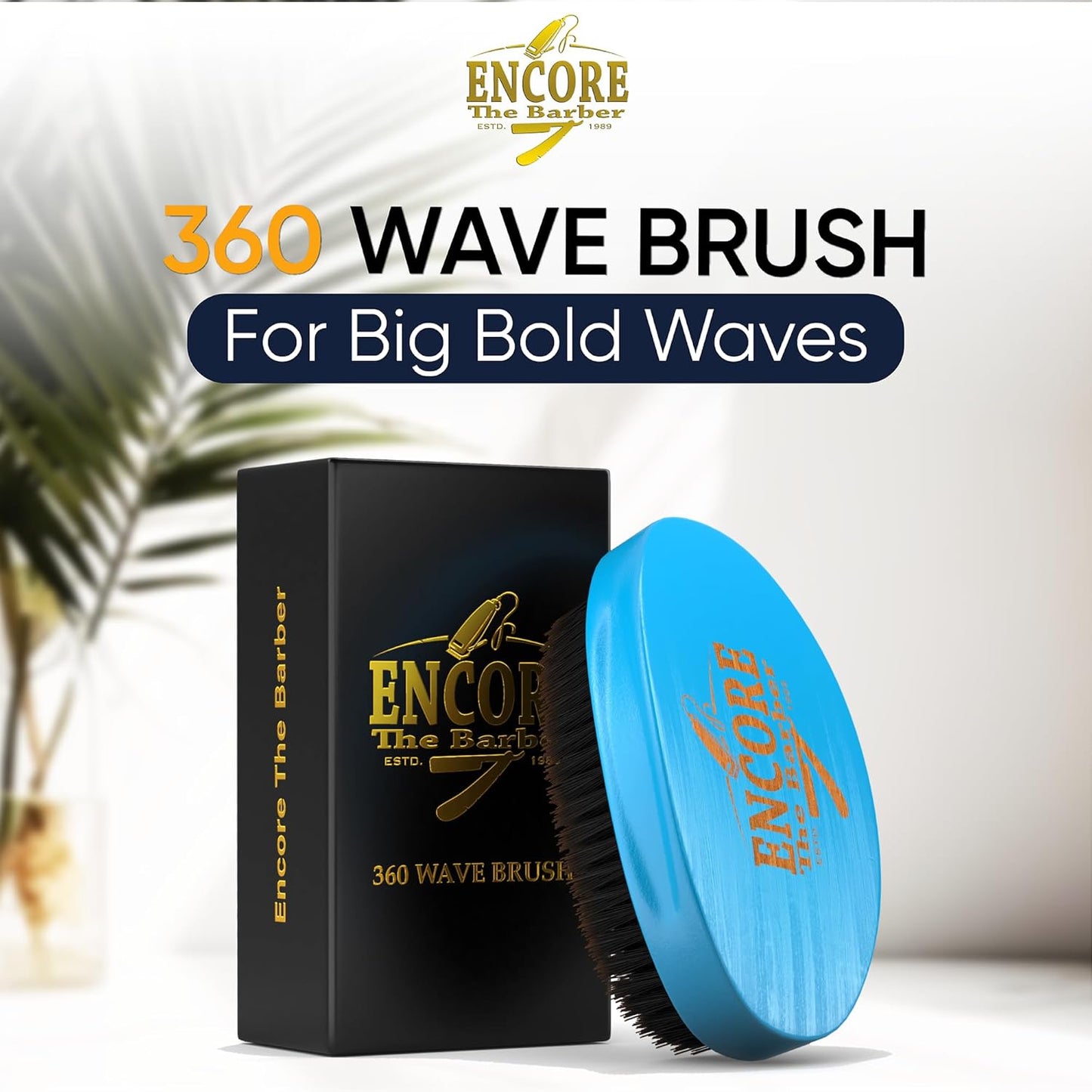 360 Wave Brush medium boar bristle | curved - palm - for man - women - boys - girls - hair waves(Blue)