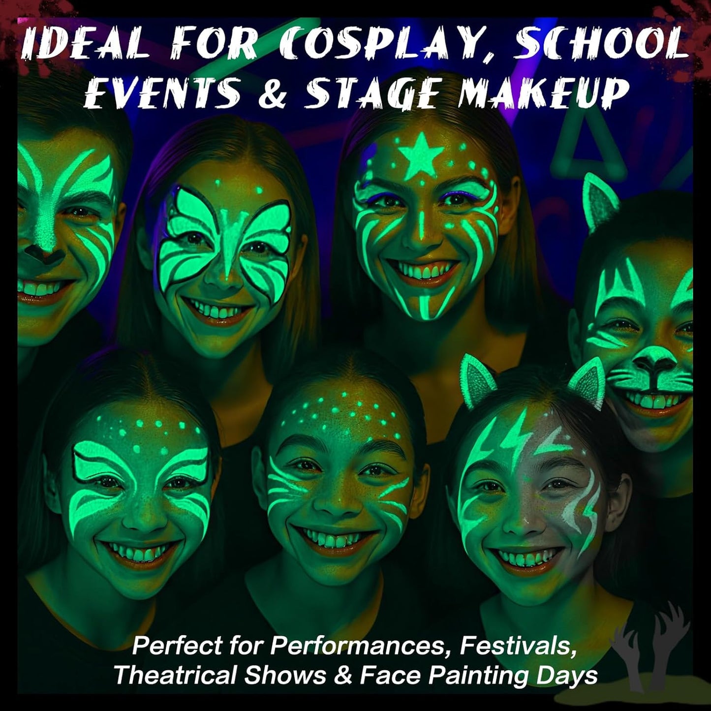 BOBISUKA Neon Green Face Body Paint Stick Water-Based Washable Glow In The UV Light Face Paint Makeup Stick for Halloween Witch Skull Robot Cyber Alien Cosplay SFX,Sports Eye Black & Costume Party