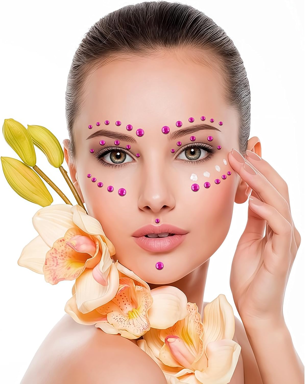 591pcs Face Gems Hair Gems Pearls, Self-Adhesive Face Jewels Eye Rhinestones 3/4/5/6/8 mm Face Gem Stick on, Halloween Makeup Gems Rave Accessories for Face Eyes Body Makeup (10.Pink)