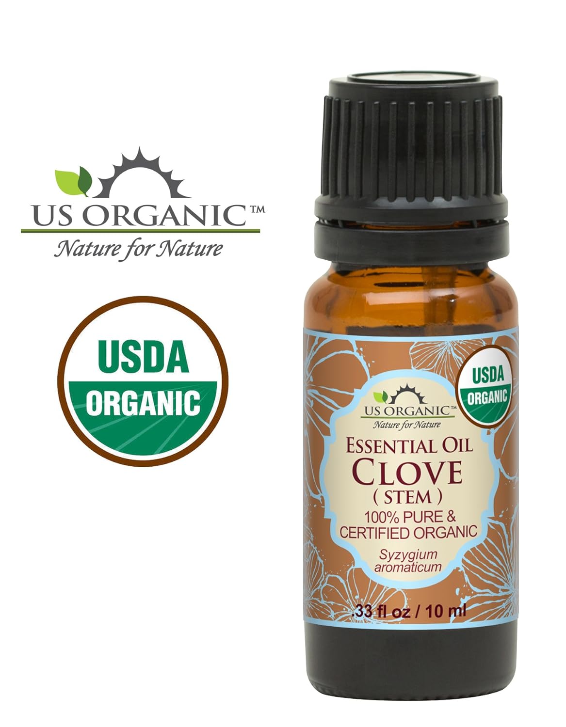 US Organic 100% Pure Clove Stem Essential Oil - USDA Certified Organic, Steam Distilled (10 ml)