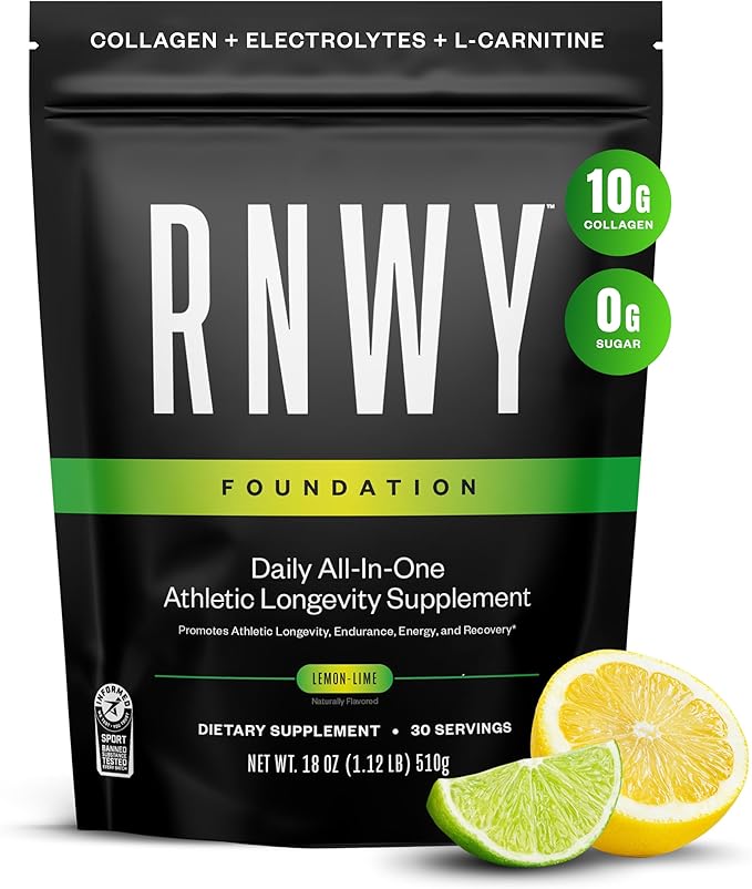RNWY Foundation 10g Collagen Peptides + Hydration Powder, Daily Joint Support with Electrolytes, Lemon Lime, Sugar Free, 30 Servings