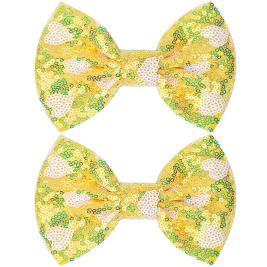 Large Big Sparkling 5 Inch Glitter Heart Hair Bows Clips Sequin Bow Alligator Clips Hair Accessories for Girls, Teens, Toddlers（Yellow）