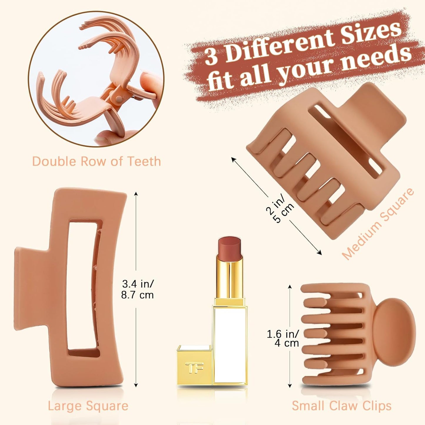 9PCS Matte Hair Clips for Women - Large Claw Clips for Thick and Thin Hair, Small and Mini Hair Clips, Strong Hold Hair Claw Clips, Ideal for All Hair Types, Neutral Colors