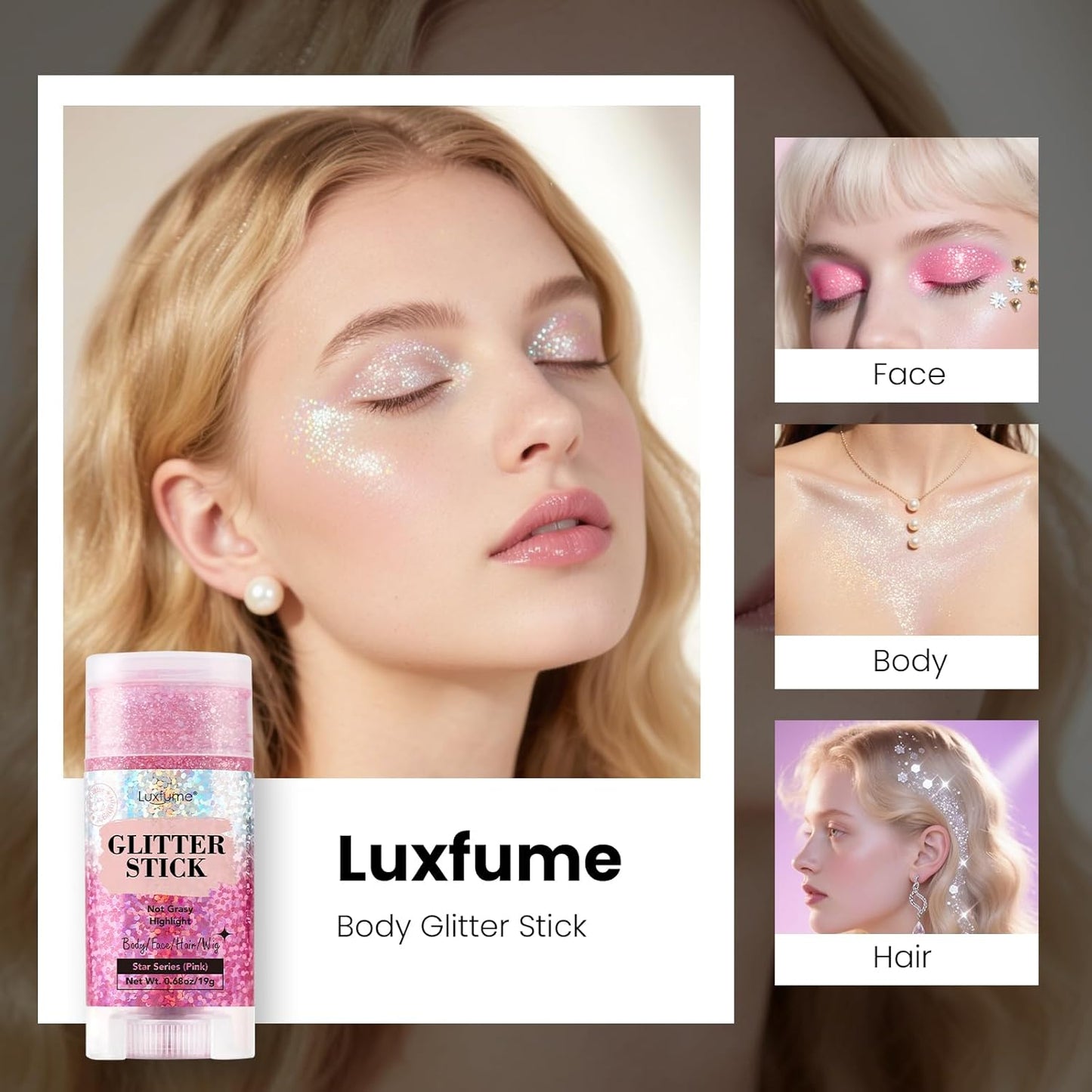 Hair Glitter, Pink Glitter Stick for Hair and Body, Hair & Body Sparkle On-The-Go | Singer Concert Music Rave Festival-Ready Shimmer