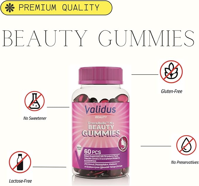 Validus Premium Beauty Gummies for Skin, Hair, Nail Health, Anti-Aging, & Radiant Skin | DracoBelle Nu, Collagen, 1000 Biotin Multivitamin Delicious Berry Flavor, Non-GMO, Lactose Free, & Gluten-Free