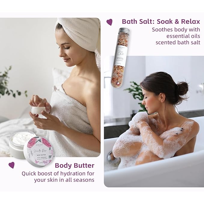 Natural Amor Relaxing Spa Gifts for Women,Luxurious Bath Gift for her, 6pc Bath & Body Gift