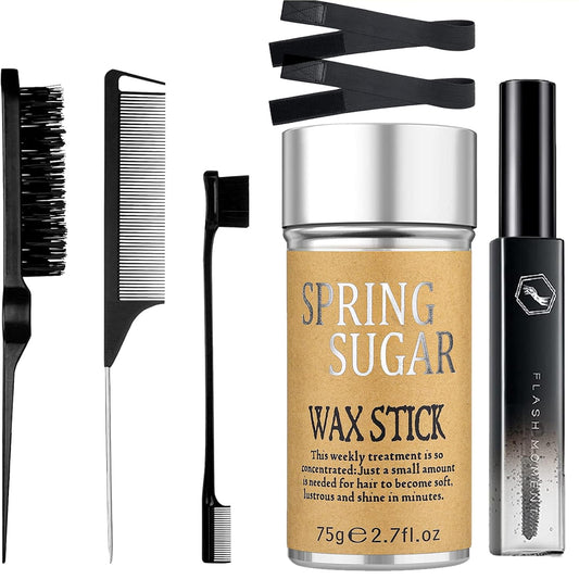 7 Pcs Hair Wax and Edge Control Set for Women - Flyaway Styling Products Includes Wax Stick, Hair Finishing Stick, Comb, Elastic Bands for Wig Edges